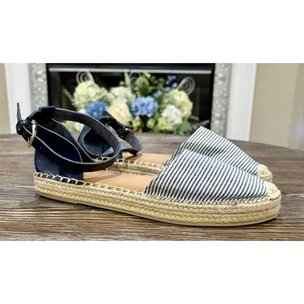 OLD NAVY  Navy, Chambray/White Stripe/Jute Ankle Strap Espadrilles - Sz 10 -NWOT